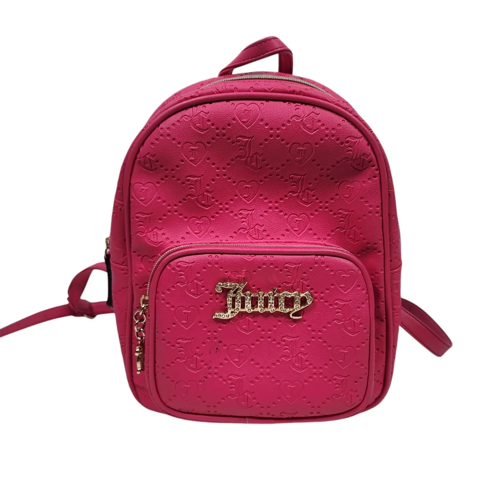 Juicy Couture Pink Embroidered Backpack Rhinestones Adjustable Straps Girly